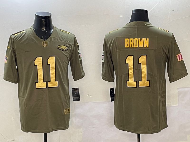 Men Philadelphia Eagles #11 Brown Green 2025 Nike Olive Gold Salute to Service Limited NFL Jersey style 1->philadelphia eagles->NFL Jersey
